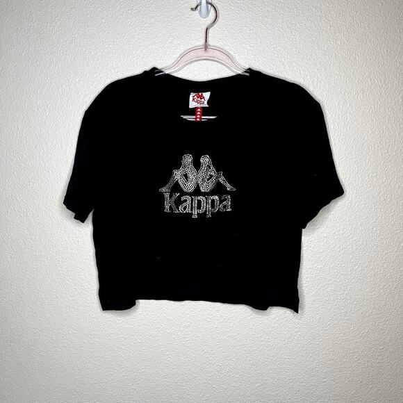 NWT KAPPA Authentic Skilt Cropped Logo T Shirt in Black Smoke Size Large - Picture 2 of 5